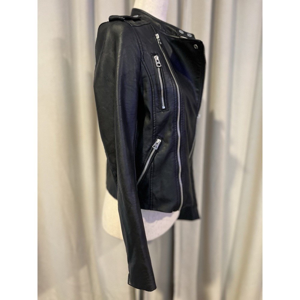 H+M Women's Faux‎ Leather Black Biker Style Jacket Size 6 - Picture 2 of 6